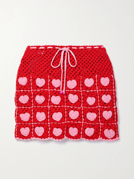  Alix Pinho   Crocheted Cotton Mini Skirt   Red 