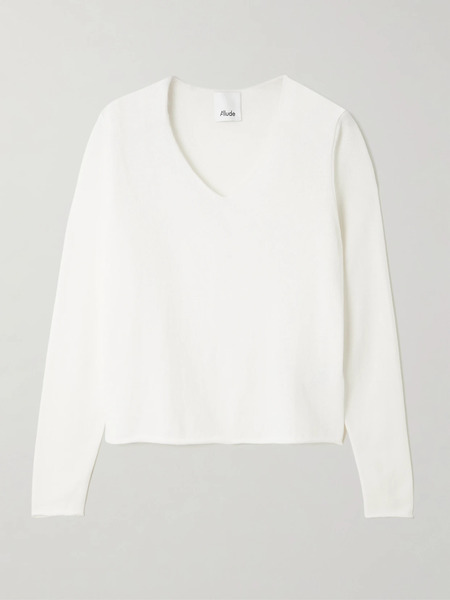  Allude   Cotton And Cashmere Blend Sweater   Cream 