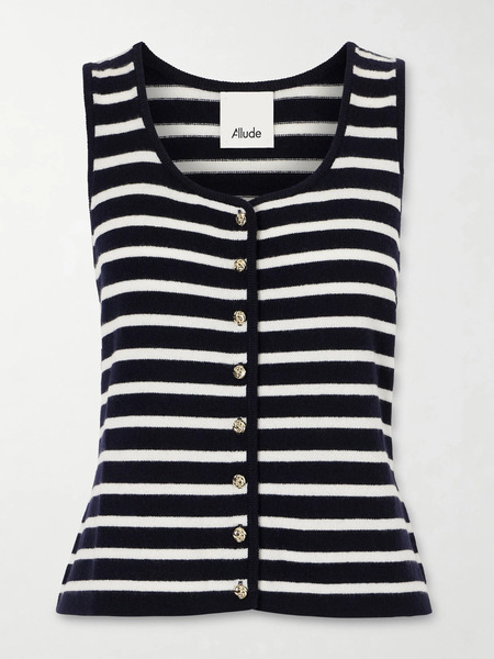  Allude   Striped Cashmere Vest   Black 
