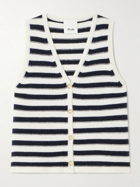  Allude   Striped Cashmere Vest   Navy 