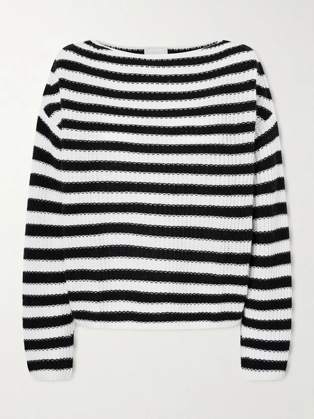  Allude   Striped Cotton And Cashmere Blend Sweater   Navy 