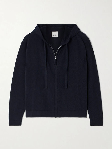  Allude   Wool And Cashmere Blend Hoodie   Navy 