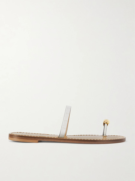  Amanu   The Kibera Embellished Croc Effect Leather Sandals   Cream 