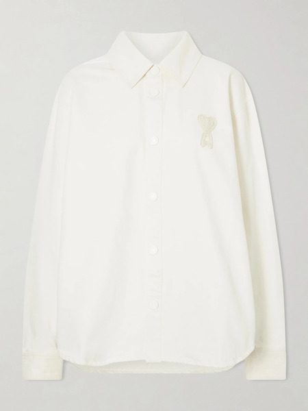  Ami Paris   Embroidered Cotton Overshirt   Cream 