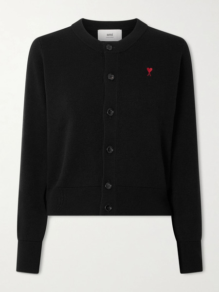  Ami Paris   Embroidered Wool Cardigan   Black 