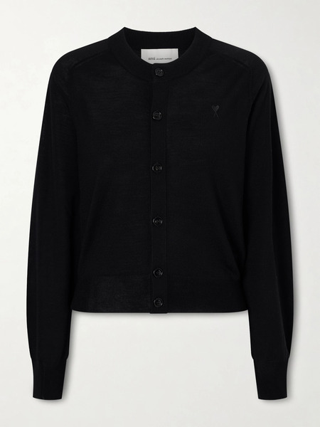 Ami Paris   Embroidered Wool Cardigan   Black 