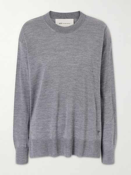  Ami Paris   Knitted Wool And Silk Blend Sweater   Gray 