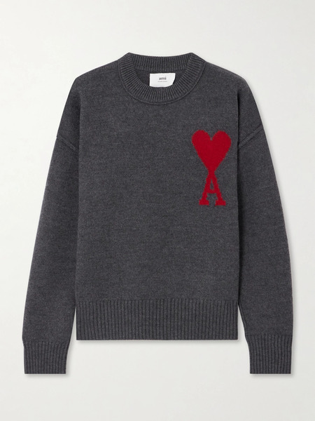  Ami Paris   + Net Sustain Adc Intarsia Wool Sweater   Gray 
