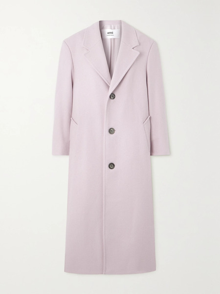  Ami Paris   Wool Blend Twill Coat   Pink 