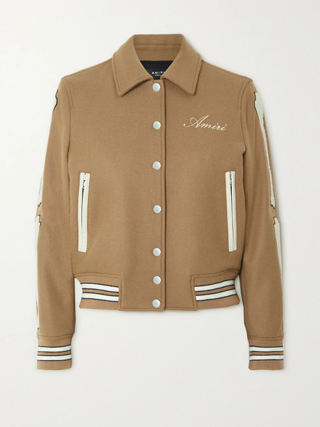  Amiri   Bones Appliquéd Wool Blend Twill Bomber Jacket   Taupe 