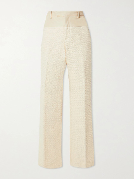  Amiri   Leather Trimmed Cotton Blend Tweed Bootcut Pants   Cream 