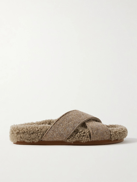  Ancient Greek Sandals   Anilio Felt And Shearling Slides   Camel 