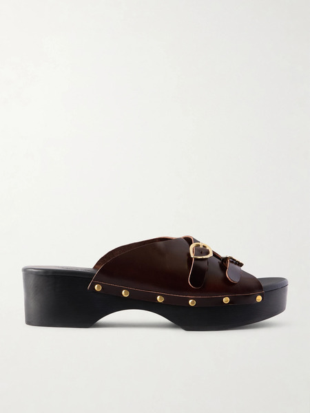  Ancient Greek Sandals   Natali Sabot Studded Leather Clogs   Brown 