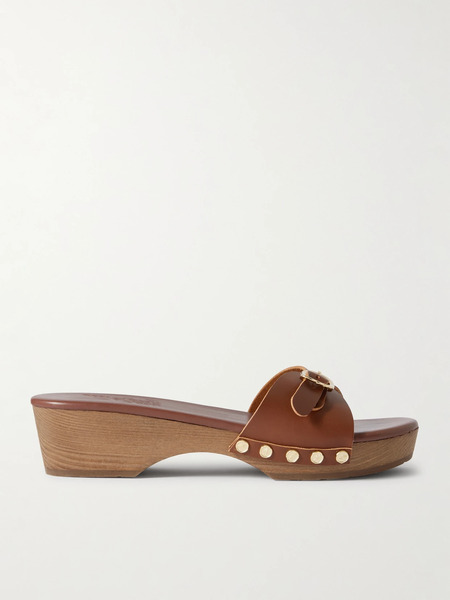  Ancient Greek Sandals   Omonia Studded Leather Clogs   Brown 