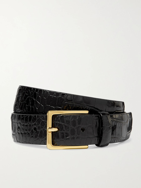 Anderson's   Croc Effect Leather Belt   Black 