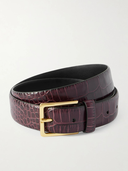  Anderson's   Croc Effect Leather Belt   Burgundy 