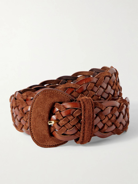  Anderson's   Leather And Suede Woven Waist Belt   Brown 