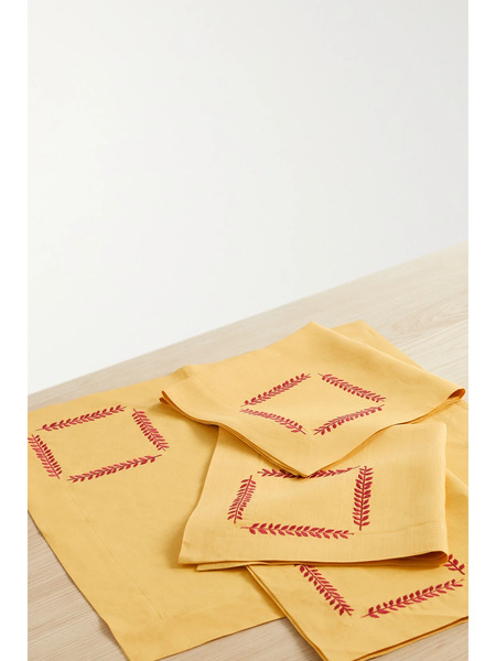  Angela Wickstead   Set Of Four Embroidered Linen Napkins   Yellow 