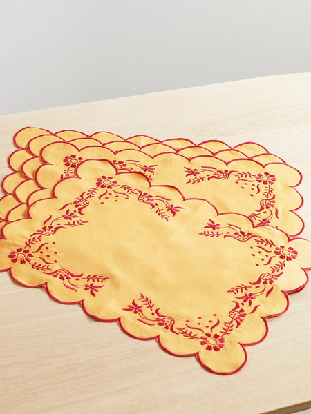  Angela Wickstead   Set Of Four Embroidered Linen Placemats   Mustard 
