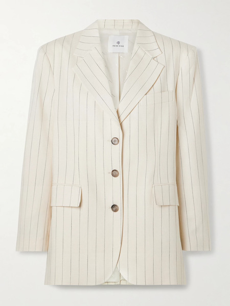  Anine Bing   Sara Oversized Pinstriped Woven Blazer   Off White 
