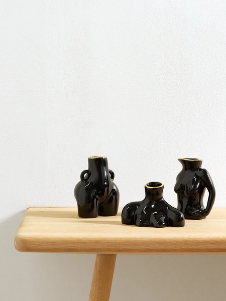  Anissa Kermiche   Jugs Jug, Love Handles And Breast Friend Mini Gold Plated Earthenware Vase Set   Black 