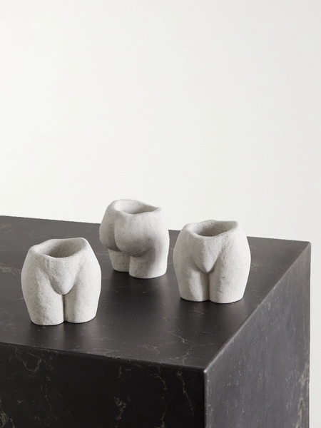  Anissa Kermiche   Rock Bottom Set Of Three Speckled Ceramic Tea Light Holders   White 