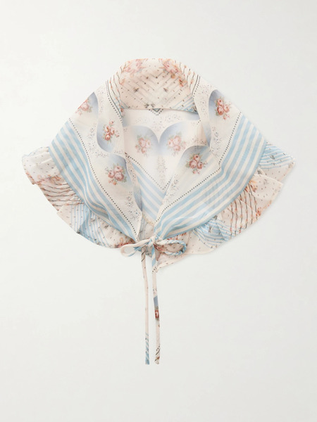  Anna Sui   Ruffled Printed Chiffon Headband   Blue 