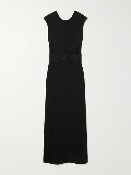  Another Tomorrow   Belted Crepe Midi Dress   Black 