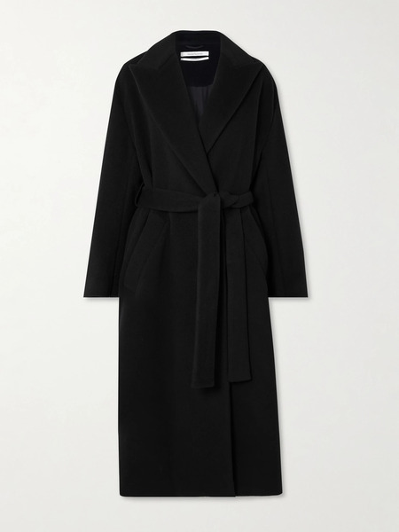  Another Tomorrow   Belted Double Breasted Wool Coat   Black 
