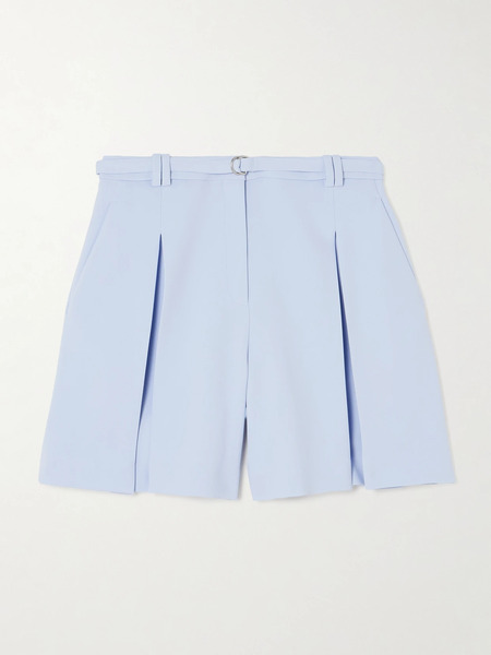  Another Tomorrow   Belted Pleated Crepe Shorts   Light Blue 