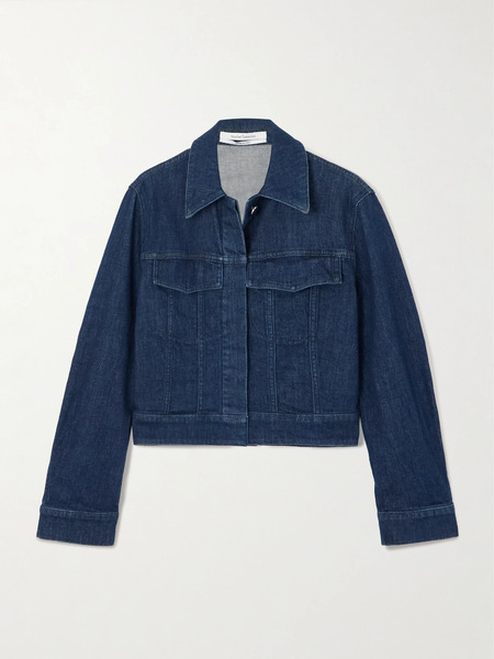  Another Tomorrow   Cropped Denim Jacket   Blue 