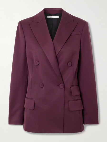  Another Tomorrow   Double Breasted Wool Blend Blazer   Burgundy 