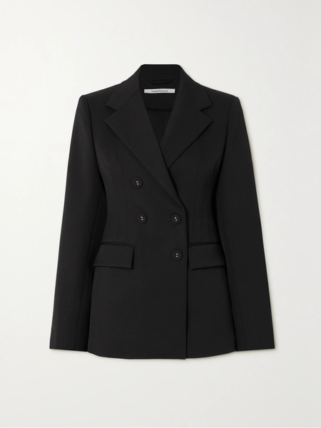  Another Tomorrow   Double Breasted Wool Blend Twill Blazer   Black 