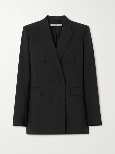  Another Tomorrow   + Net Sustain Double Breasted Merino Wool Jacket   Black 