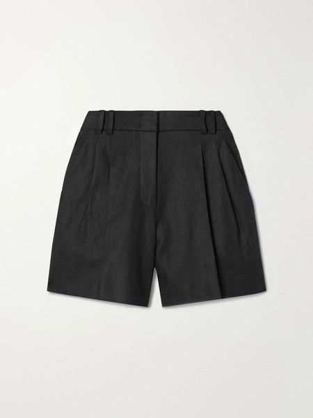 Another Tomorrow   + Net Sustain Pleated Linen Shorts   Black 