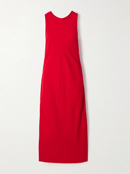  Another Tomorrow   Open Back Draped Cotton Blend Crepe Midi Dress   Red 