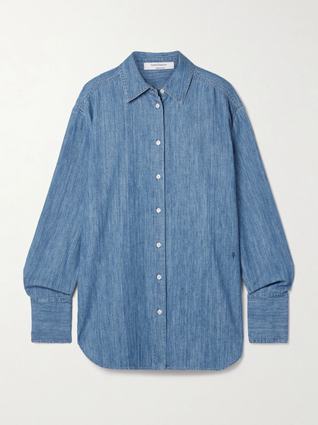  Another Tomorrow   Oversized Organic Cotton Chambray Shirt   Blue 