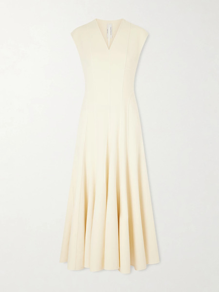  Another Tomorrow   Paneled Stretch Wool Midi Dress   Cream 