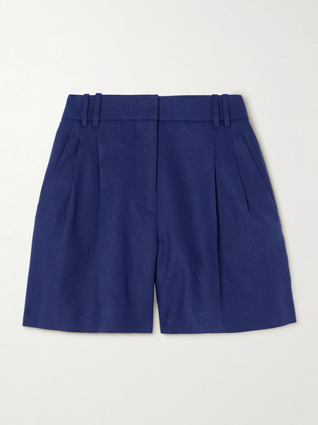  Another Tomorrow   Pleated Linen Shorts   Indigo 