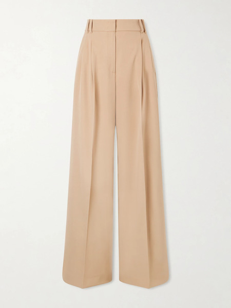 Another Tomorrow   Pleated Wool Blend Wide Leg Pants   Beige 