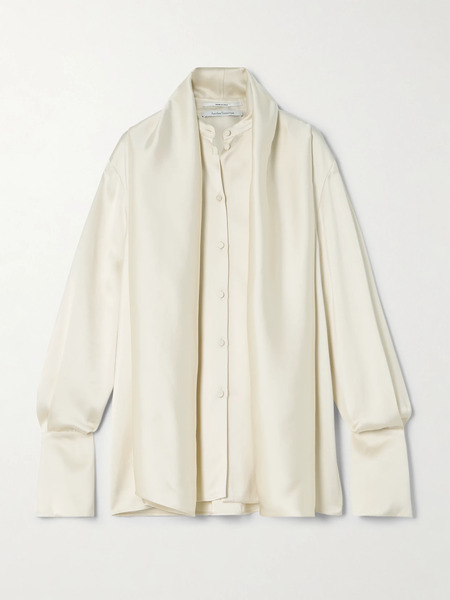  Another Tomorrow   Scarf Effect Satin Blouse   Cream 