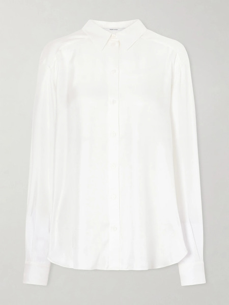  Another Tomorrow   Silk Twill Shirt   Off White 
