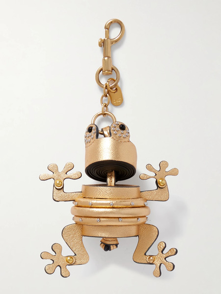  Anya Hindmarch   Frog Gold Tone Studded Metallic Leather Keychain   One Size 