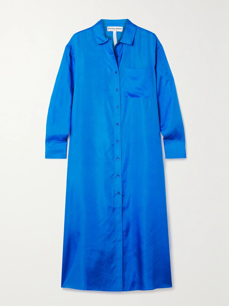  Apiece Apart   Viva Silk Satin Shirt Dress   Blue 