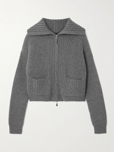  Arch4   Nara Ribbed Cashmere Zip Up Cardigan   Gray 