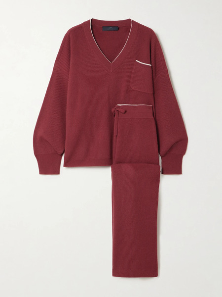  Arch4   Partridges Ribbed Cashmere Sweater And Track Pants Set   Red 