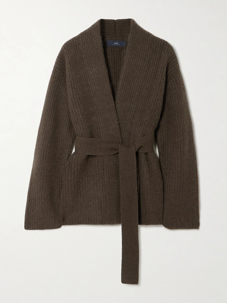  Arch4   Sasha Belted Ribbed Cashmere Cardigan   Brown 