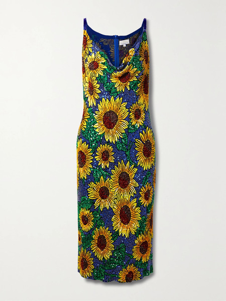  Ashish   Draped Sequined Georgette Midi Dress   Blue 