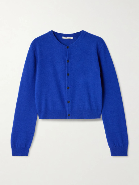 Auralee   Brushed Cashmere And Cotton Blend Cardigan   Blue 
