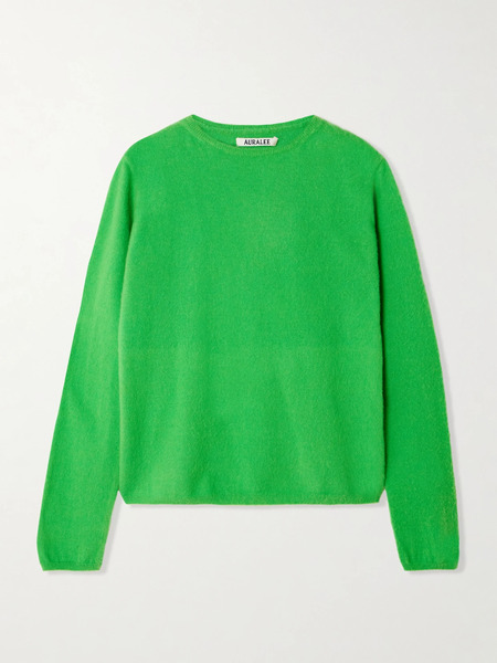  Auralee   Brushed Cashmere And Cotton Blend Sweater   Green 